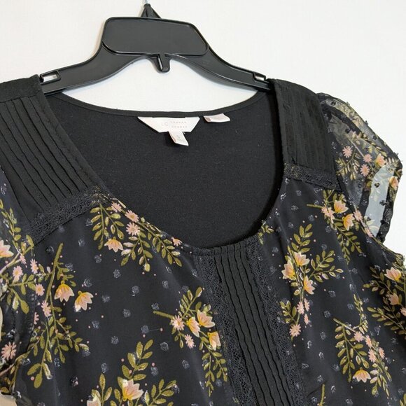 LC LAUREN CONRAD "Love Lauren" Black Floral Cap Sleeve Lined Chiffon Top; Size S - Picture 3 of 7